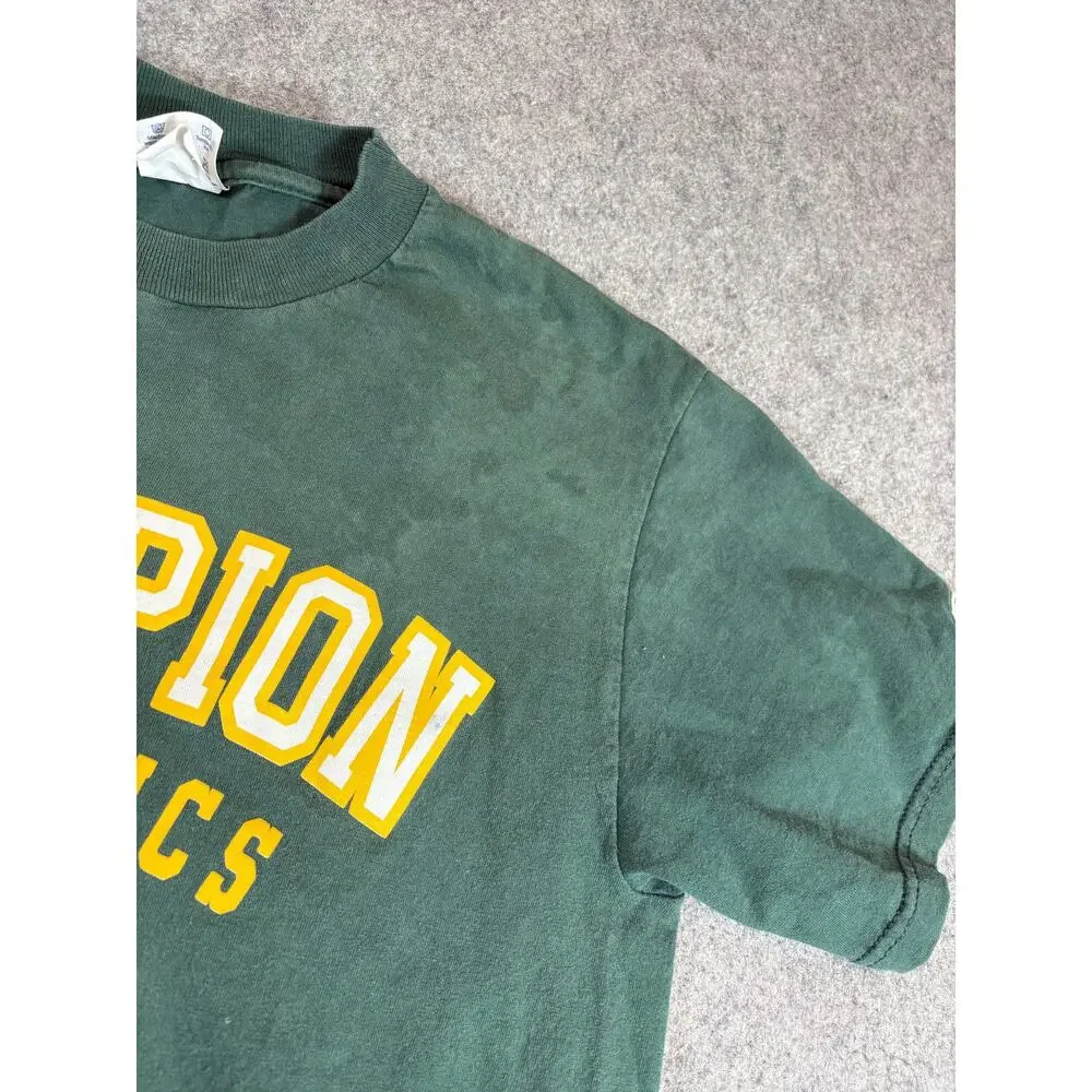 Vintage 90s Champion Athletics T Shirt Mens Medium Green Cotton Streetwear Tee - Picture 2 of 9